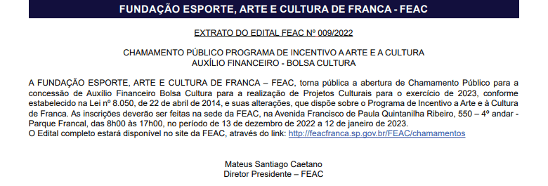 CHAMAMENTO FEAC