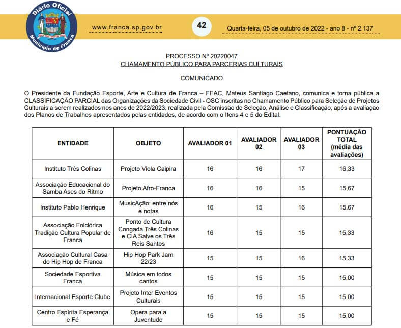 FEAC chamamento